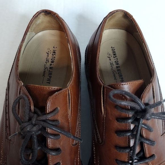 Johnston & Murphy Men's Brown Leather Lace Up Cap Toe Oxford Dress Shoes - Picture 7 of 12